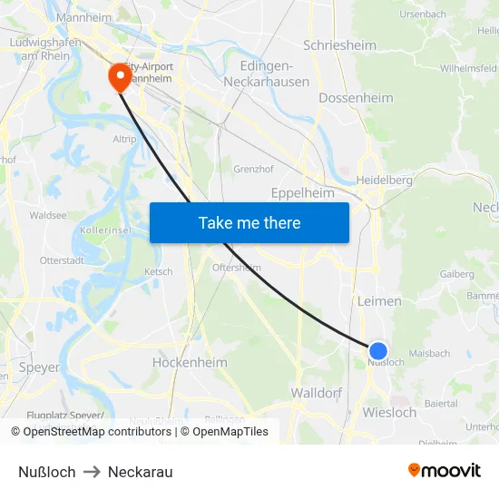 Nußloch to Neckarau map