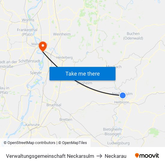 Verwaltungsgemeinschaft Neckarsulm to Neckarau map