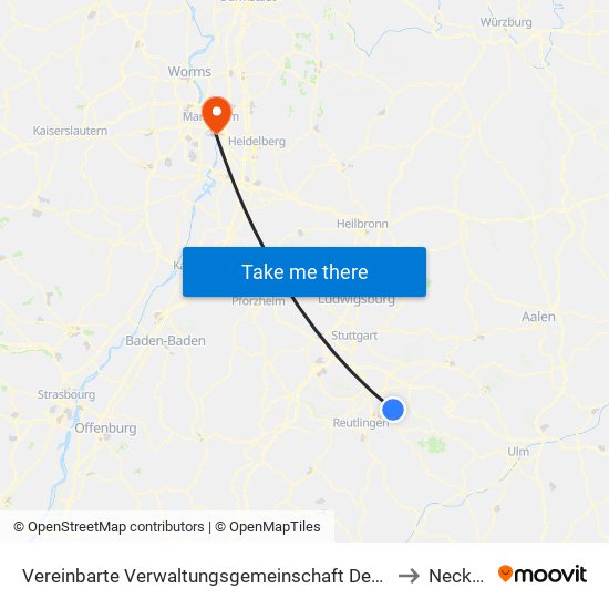 Vereinbarte Verwaltungsgemeinschaft Der Stadt Neuffen to Neckarau map