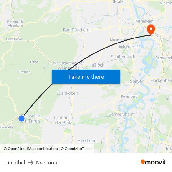 Rinnthal to Neckarau map