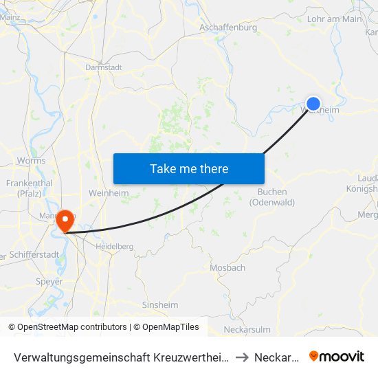 Verwaltungsgemeinschaft Kreuzwertheim to Neckarau map