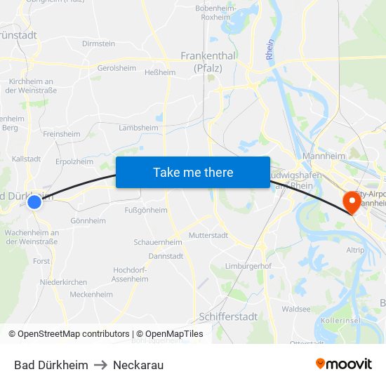 Bad Dürkheim to Neckarau map