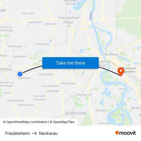 Friedelsheim to Neckarau map