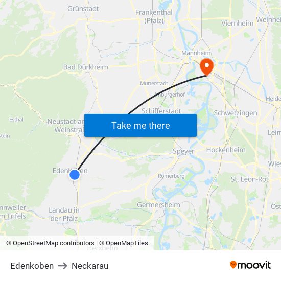 Edenkoben to Neckarau map