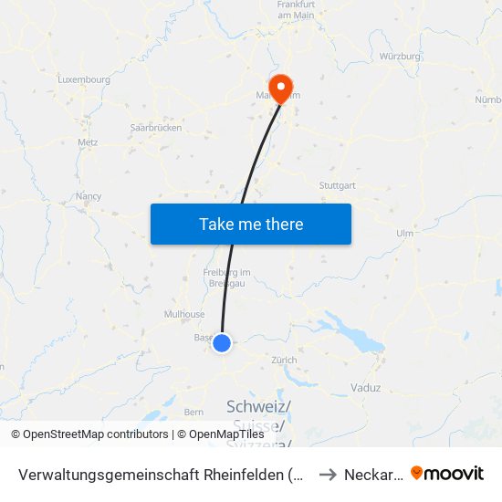 Verwaltungsgemeinschaft Rheinfelden (Baden) to Neckarau map