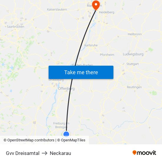 Gvv Dreisamtal to Neckarau map