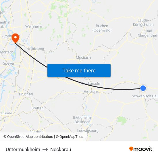 Untermünkheim to Neckarau map