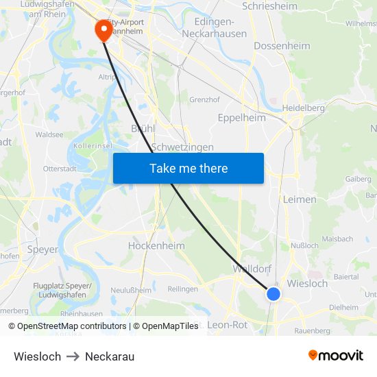 Wiesloch to Neckarau map