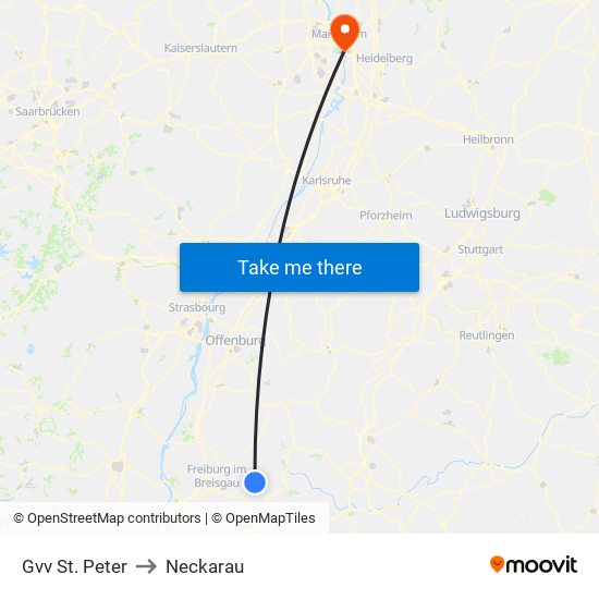 Gvv St. Peter to Neckarau map