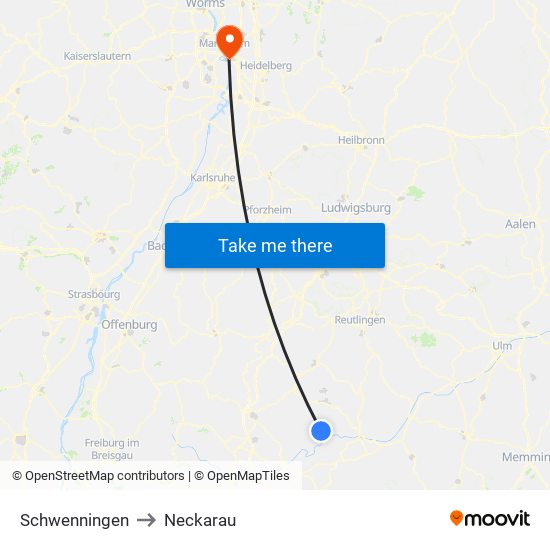 Schwenningen to Neckarau map