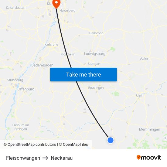 Fleischwangen to Neckarau map