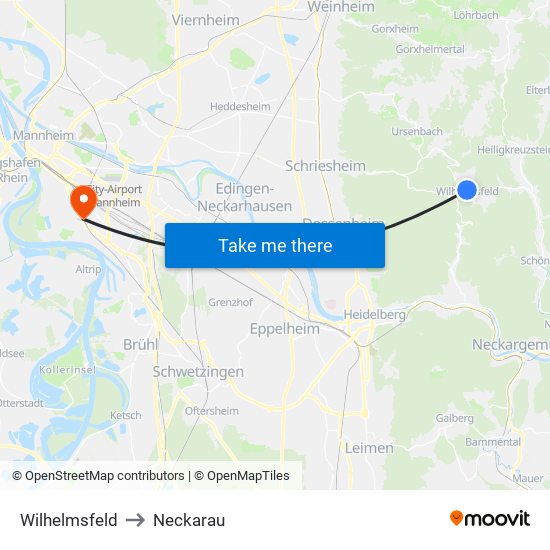 Wilhelmsfeld to Neckarau map