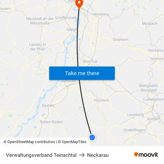 Verwaltungsverband Teinachtal to Neckarau map