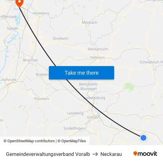 Gemeindeverwaltungsverband Voralb to Neckarau map