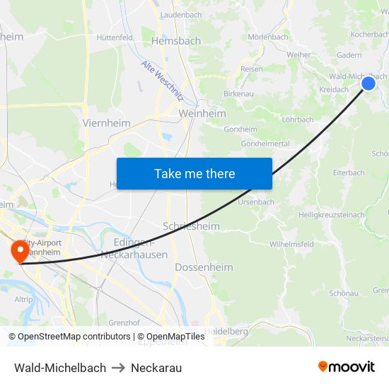 Wald-Michelbach to Neckarau map