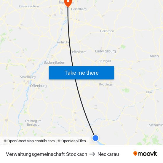 Verwaltungsgemeinschaft Stockach to Neckarau map