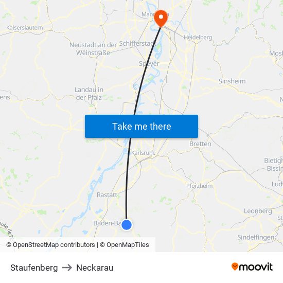 Staufenberg to Neckarau map