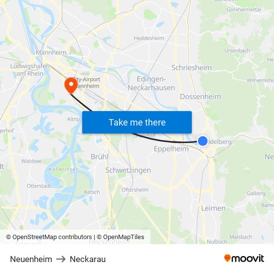 Neuenheim to Neckarau map