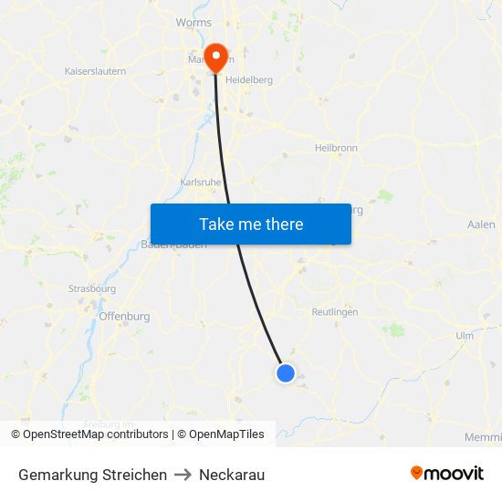 Gemarkung Streichen to Neckarau map