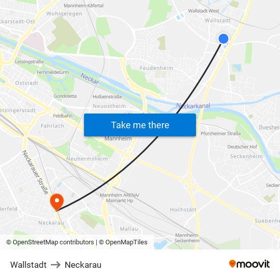 Wallstadt to Neckarau map