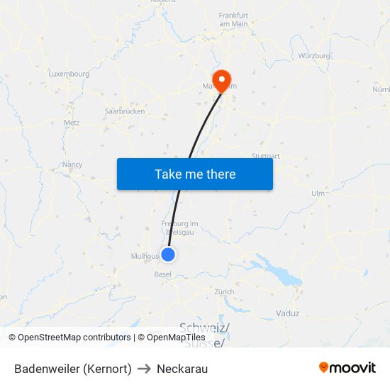 Badenweiler (Kernort) to Neckarau map