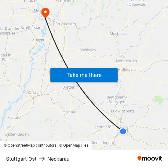 Stuttgart-Ost to Neckarau map