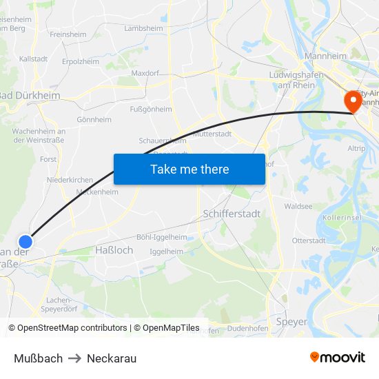 Mußbach to Neckarau map