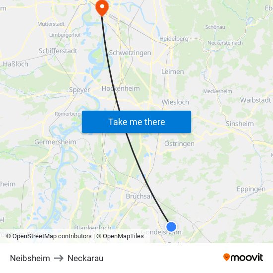 Neibsheim to Neckarau map