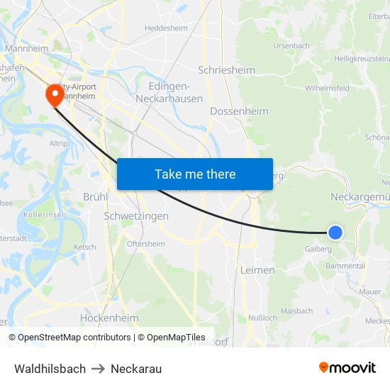 Waldhilsbach to Neckarau map