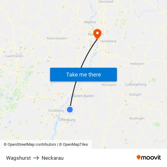Wagshurst to Neckarau map