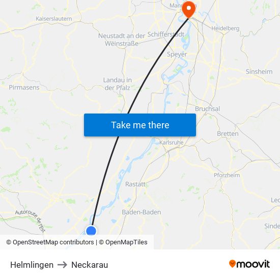 Helmlingen to Neckarau map