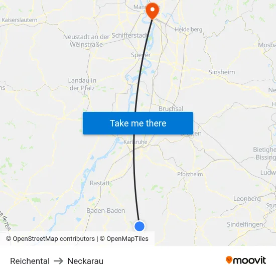 Reichental to Neckarau map