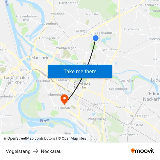 Vogelstang to Neckarau map