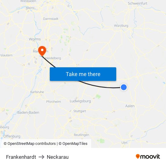 Frankenhardt to Neckarau map