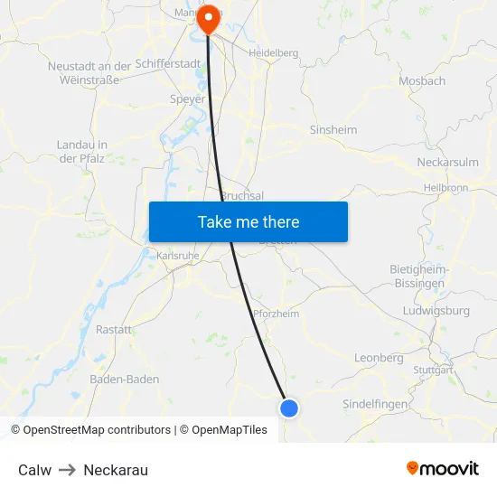 Calw to Neckarau map