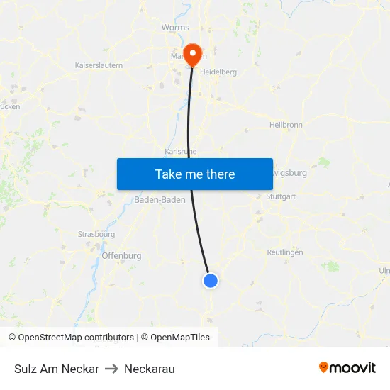 Sulz Am Neckar to Neckarau map