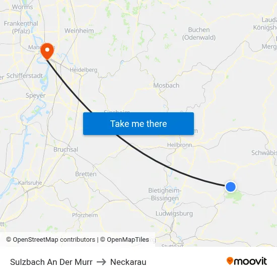 Sulzbach An Der Murr to Neckarau map