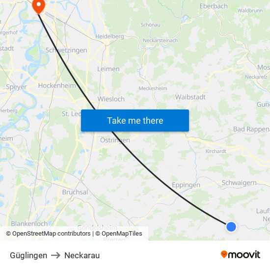 Güglingen to Neckarau map