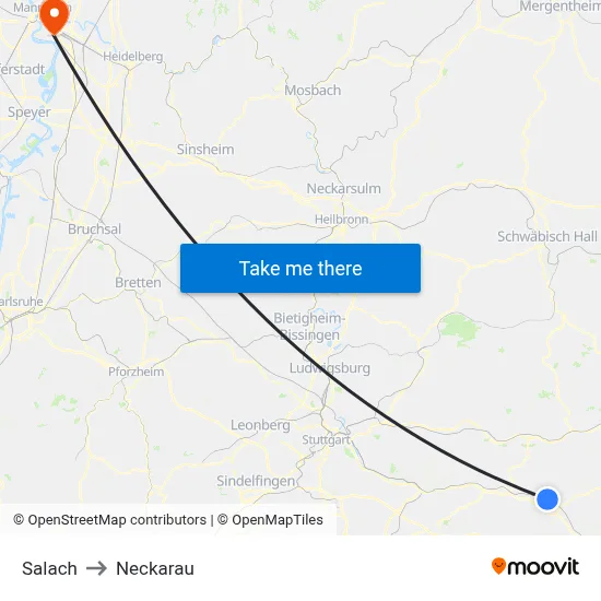 Salach to Neckarau map