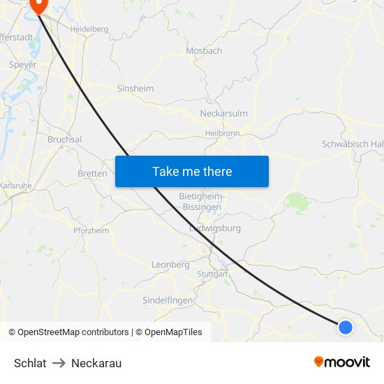 Schlat to Neckarau map
