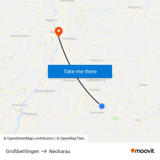 Großbettlingen to Neckarau map