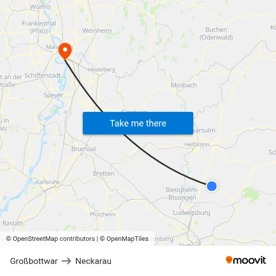 Großbottwar to Neckarau map