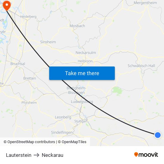 Lauterstein to Neckarau map