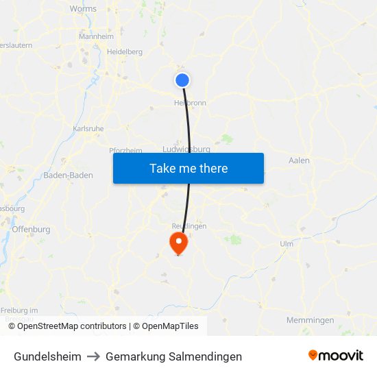 Gundelsheim to Gemarkung Salmendingen map