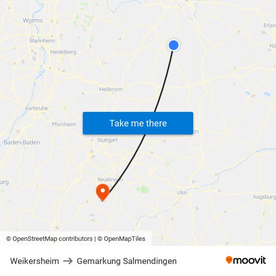 Weikersheim to Gemarkung Salmendingen map