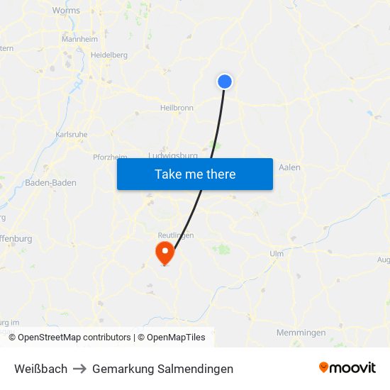 Weißbach to Gemarkung Salmendingen map