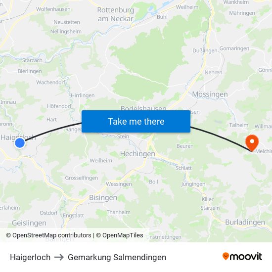 Haigerloch to Gemarkung Salmendingen map