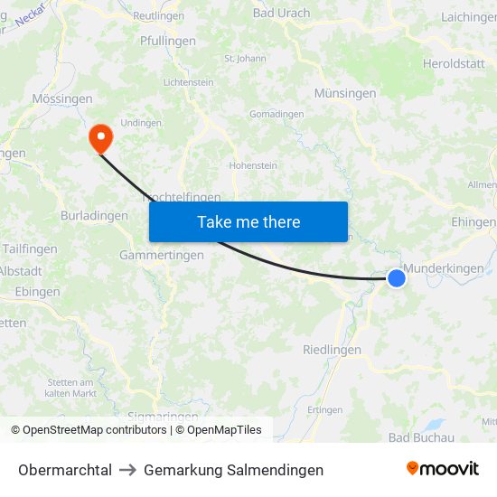 Obermarchtal to Gemarkung Salmendingen map