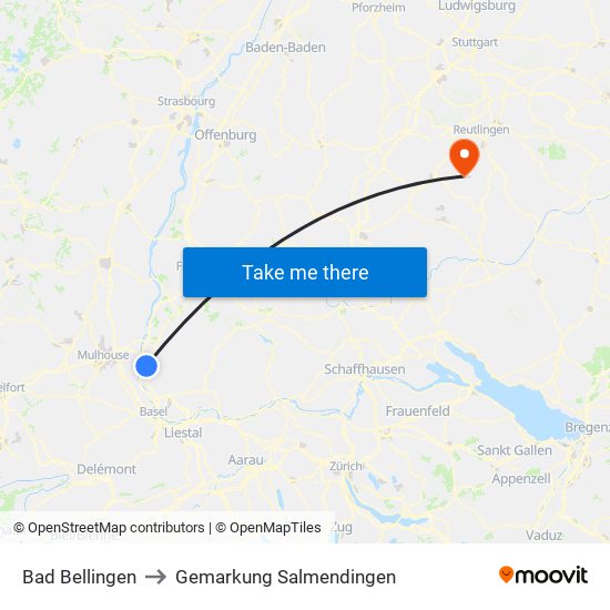 Bad Bellingen to Gemarkung Salmendingen map