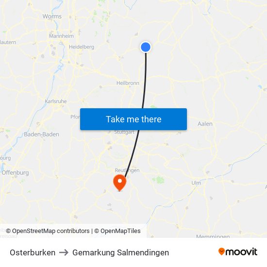 Osterburken to Gemarkung Salmendingen map